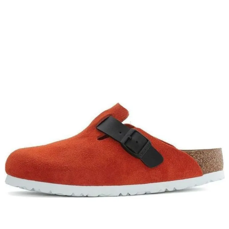 Birkenstock Boston Suede Leather/Birko-Flor Narrow Fit 'Tomato/Black' 1025971 sold by KicksCrew