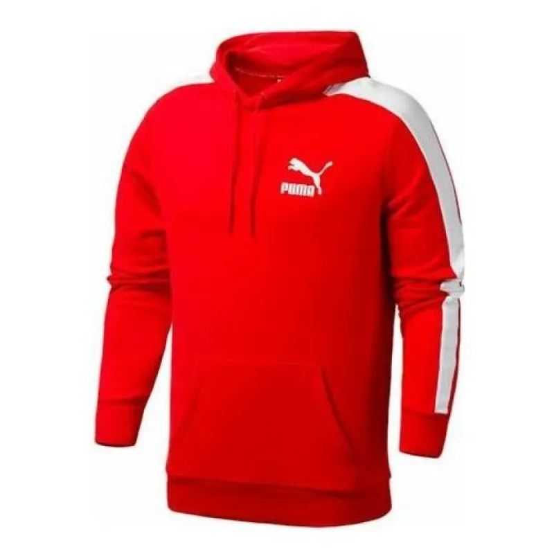 Puma T7 Hoodie Casual Taped Jumper Hoodie 'Red White' 595922-11 sold by KicksCrew