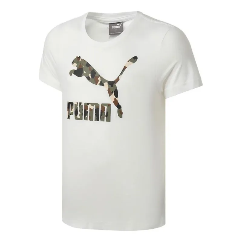 Puma Logo Graphic T-Shirt 'White Green Black' 588012-02 sold by KicksCrew