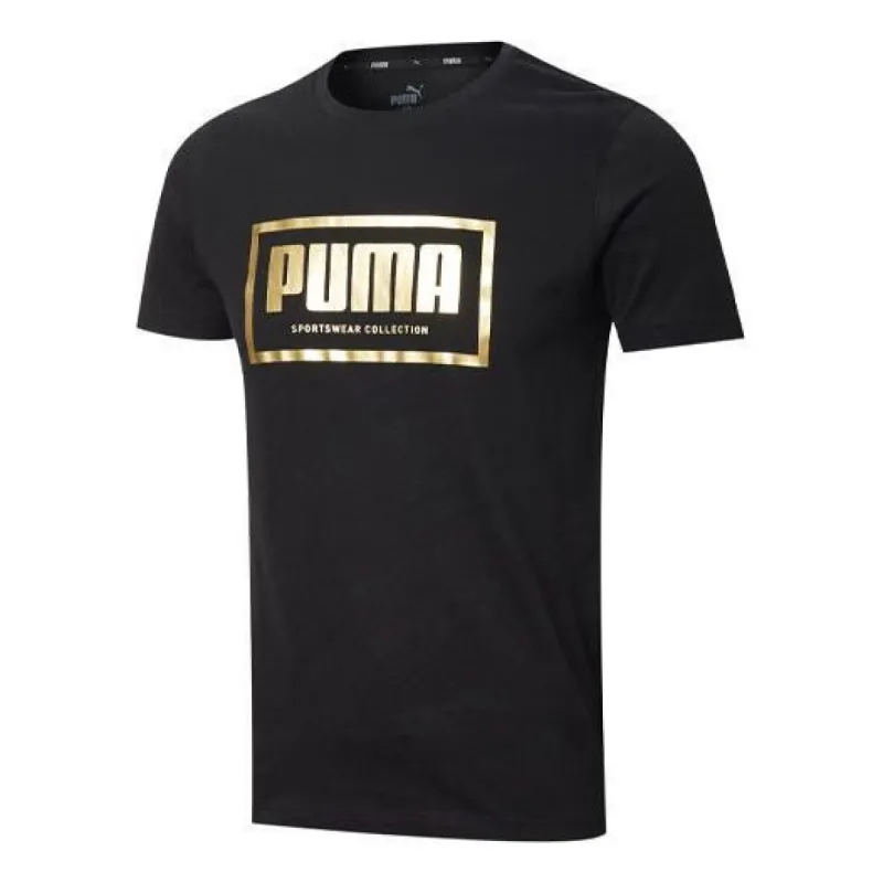 Puma Metallic Logo T-Shirt 'Black Gold' 587587-01 sold by KicksCrew