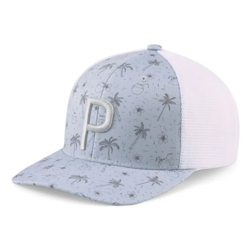 PUMA Tropical Bliss P Trucker Snapback Cap 'Grey Pink Teal' 024258 sold by KicksCrew