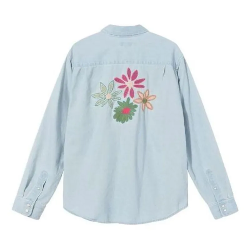 Stussy Flower Embroidered Denim Shirt 'Light Blue' 1110177 made by Stussy