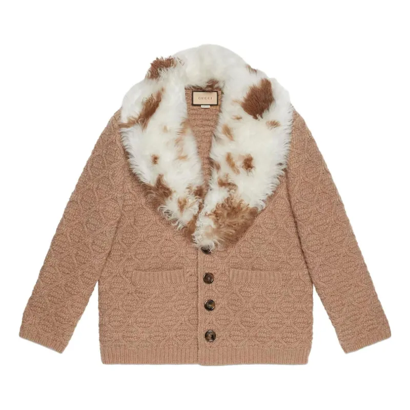 Gucci Wool Knit Coat With Shearling Collar 'Neutrals' 706756-XKCKM-2602 sold by KicksCrew