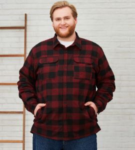 Sherpa-Lined Plaid Shacket sold by George Richards