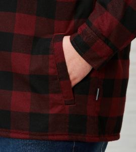 Sherpa-Lined Plaid Shacket sold by George Richards