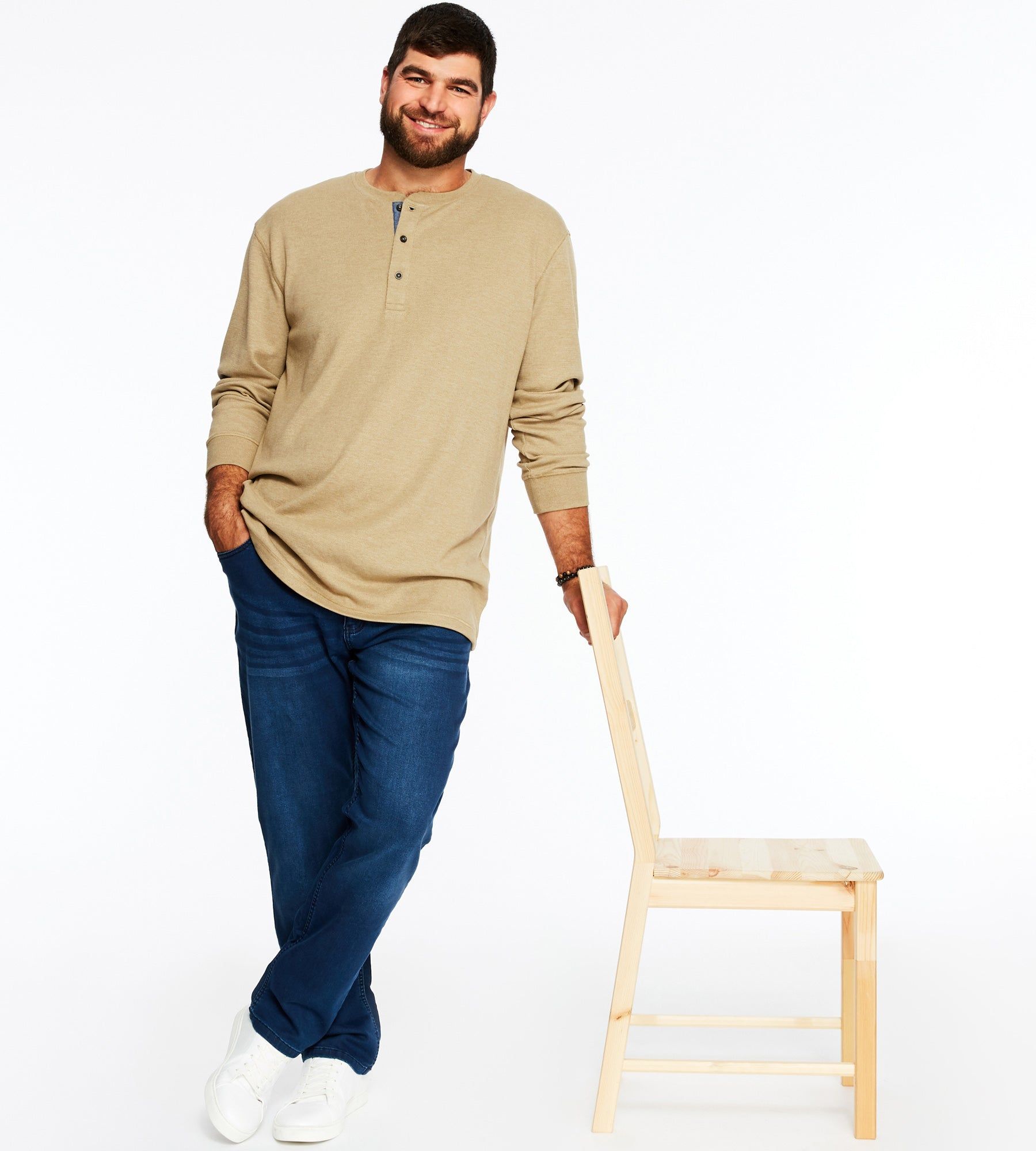 Long Sleeve Waffle Henley sold by George Richards product image thumbnail 7