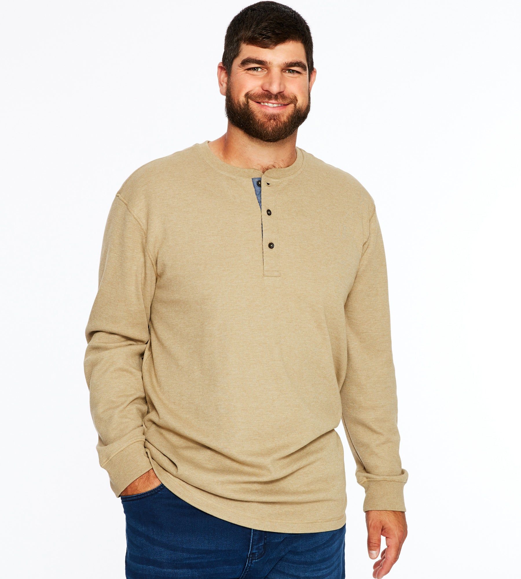 Long Sleeve Waffle Henley sold by George Richards product image thumbnail 6