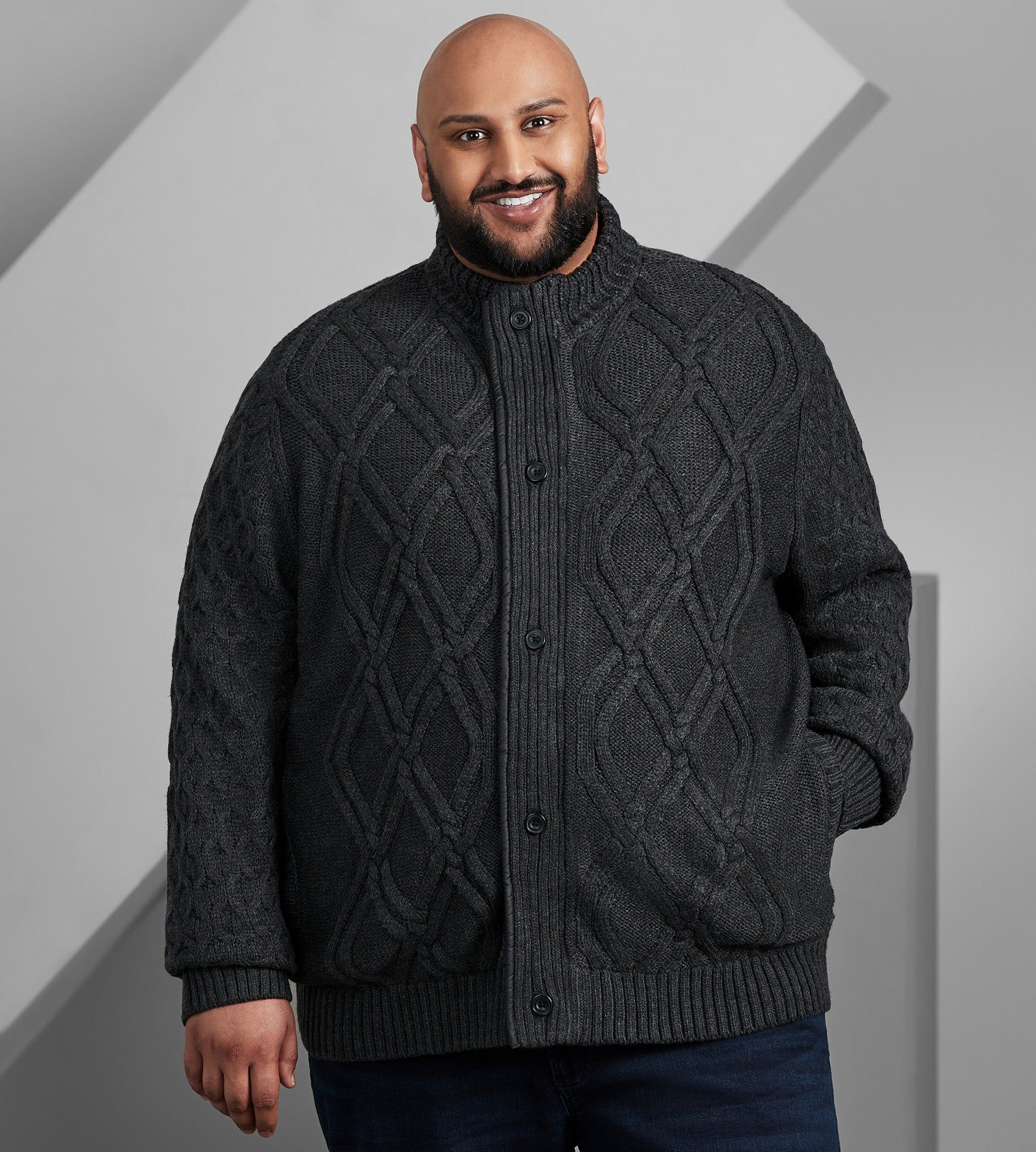 Cable-Knit Mock Neck Cardigan sold by George Richards product image thumbnail 4