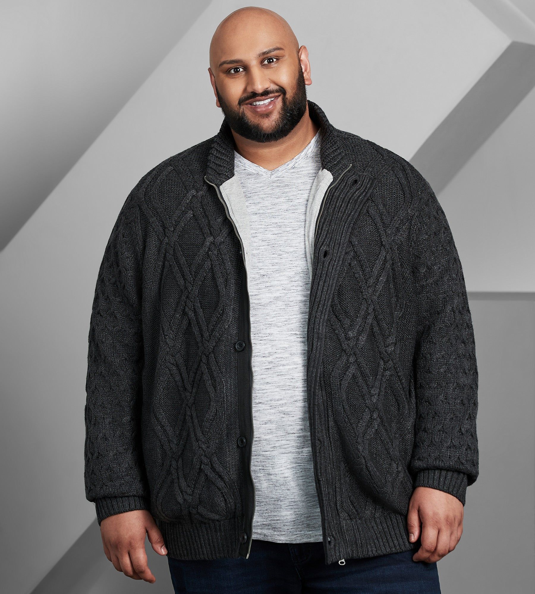 Cable-Knit Mock Neck Cardigan sold by George Richards