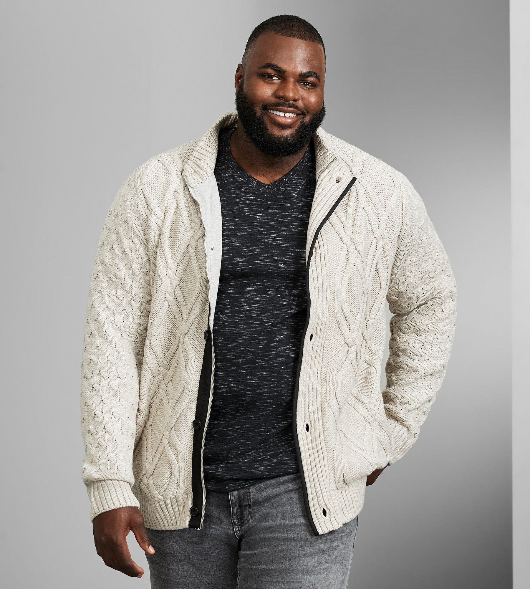 Cable-Knit Mock Neck Cardigan sold by George Richards product image thumbnail 5