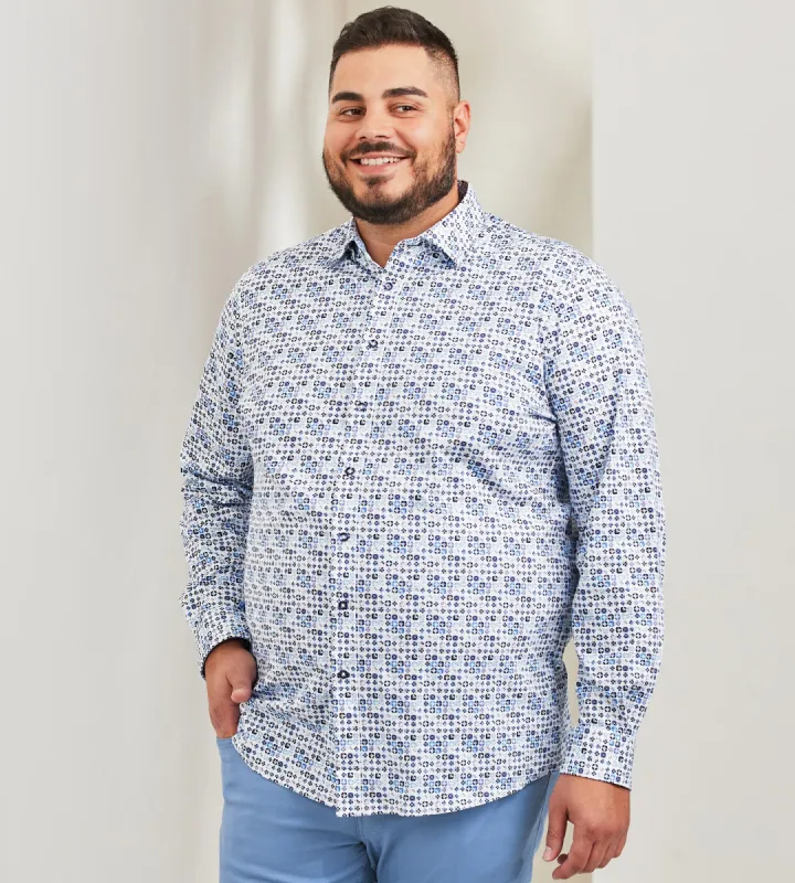 360° Stretch Geo Pattern Long Sleeve Sport Shirt sold by George Richards