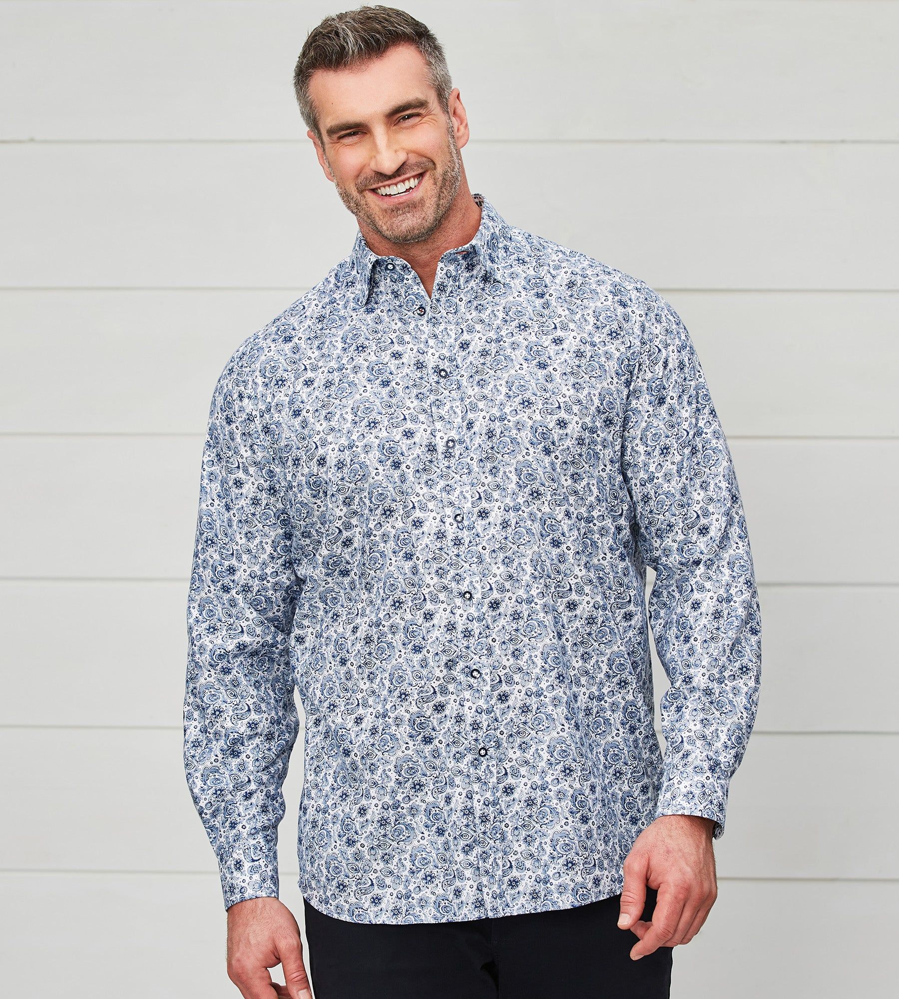 Non-Iron Geo Print Long Sleeve Sport Shirt sold by George Richards