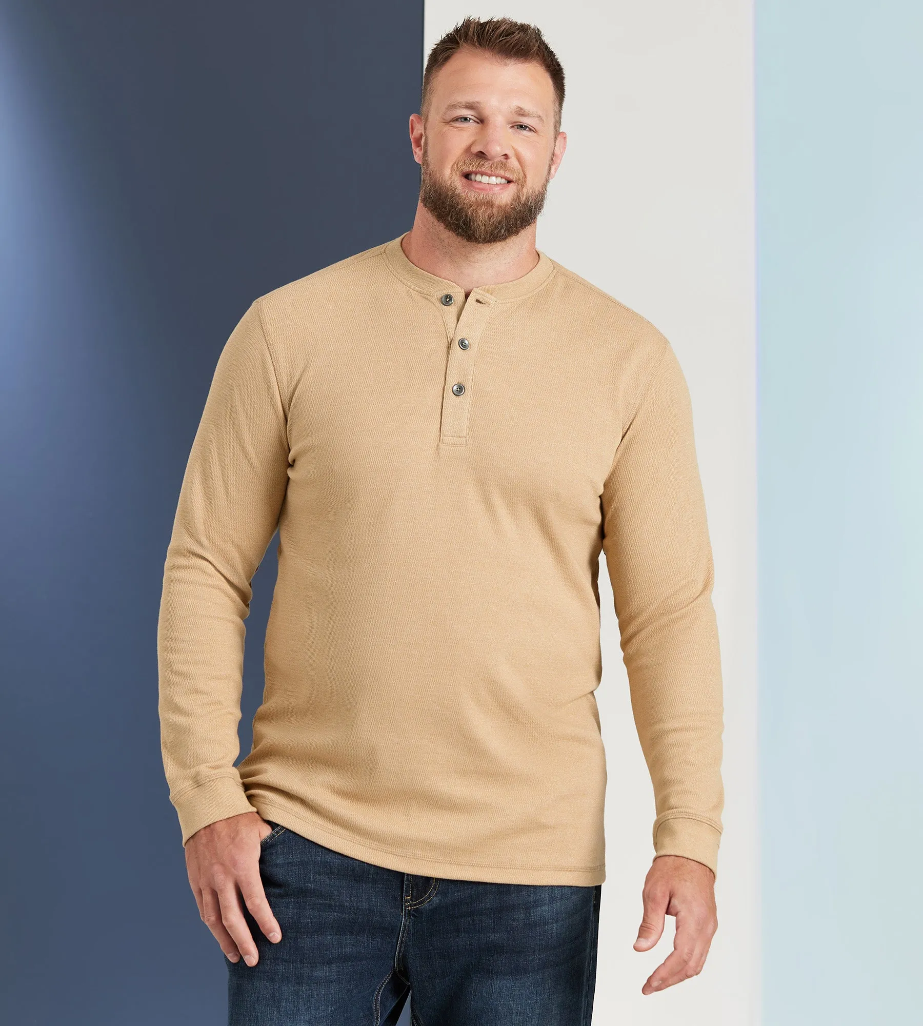Long Sleeve Waffle Henley sold by George Richards product image thumbnail 5