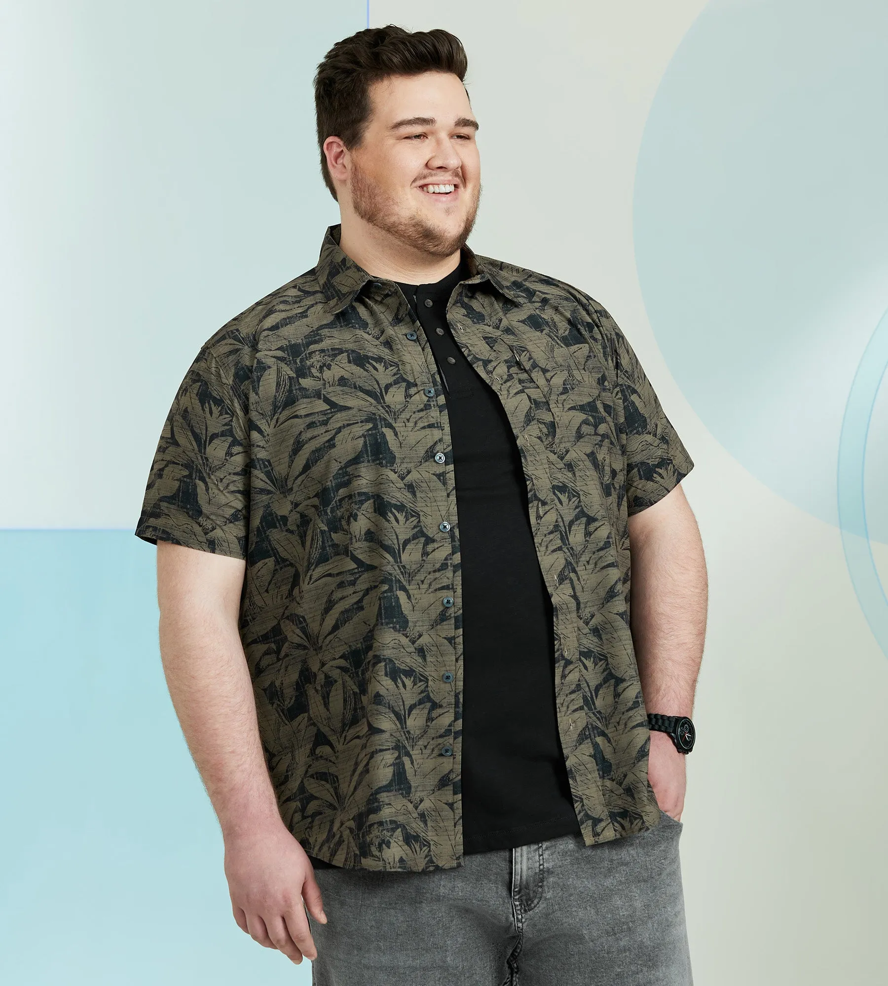 Tonal Floral Stretch Shirt sold by George Richards