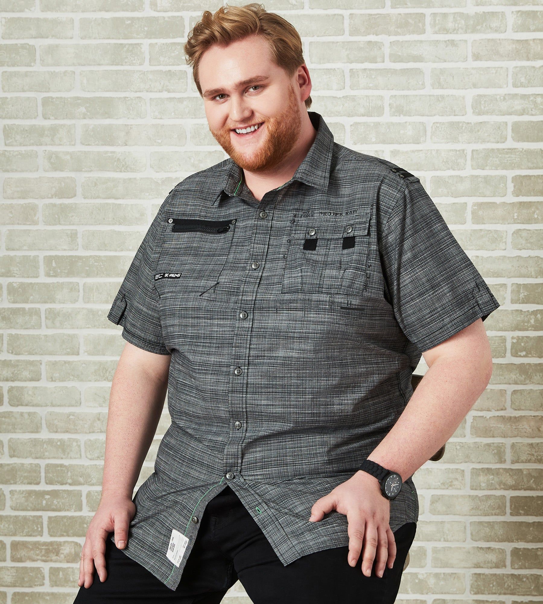 Tonal Textured Short Sleeve Sport Shirt sold by George Richards