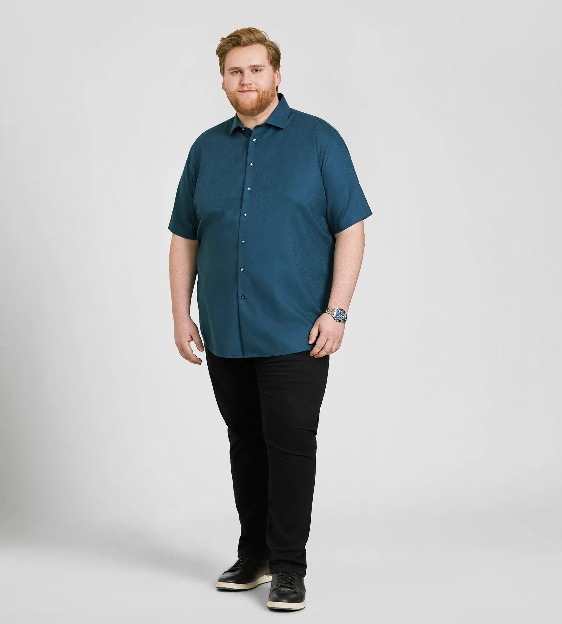 Short Sleeve Tonal Jacquard Casual Shirt sold by George Richards product image thumbnail 5
