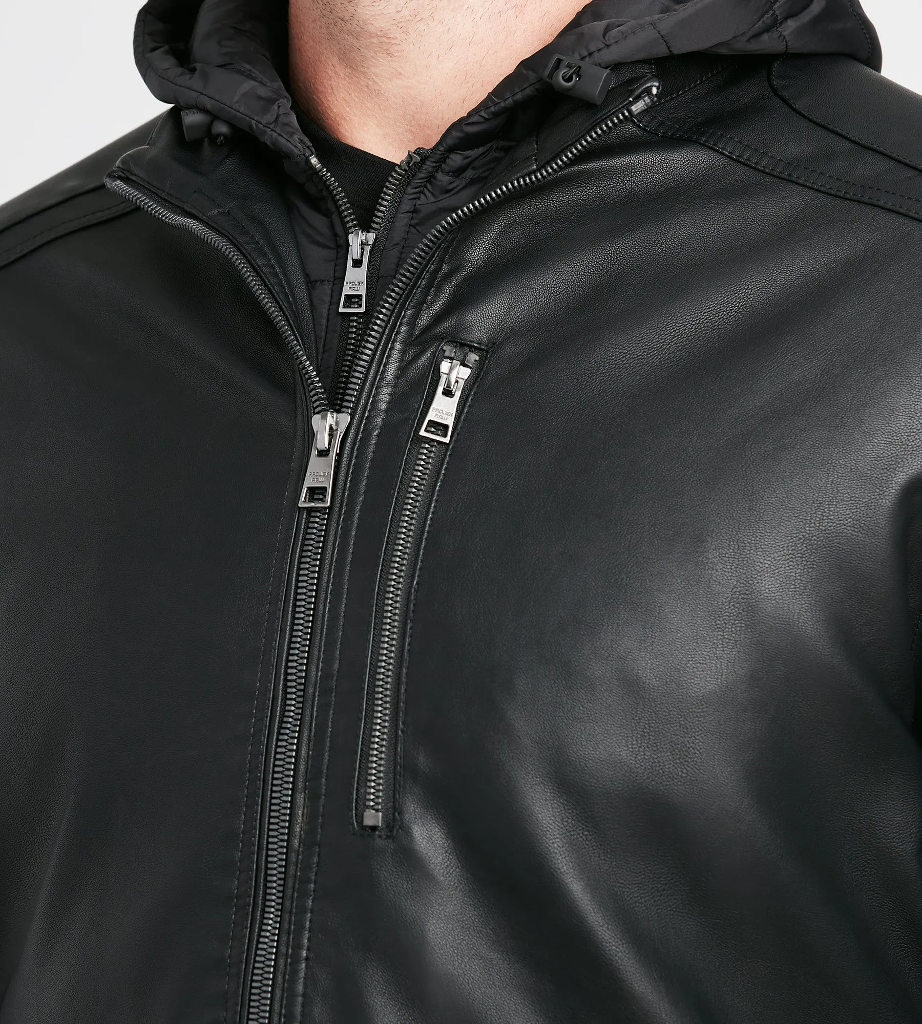 Vegan Leather Hooded Moto Jacket sold by George Richards product image thumbnail 5