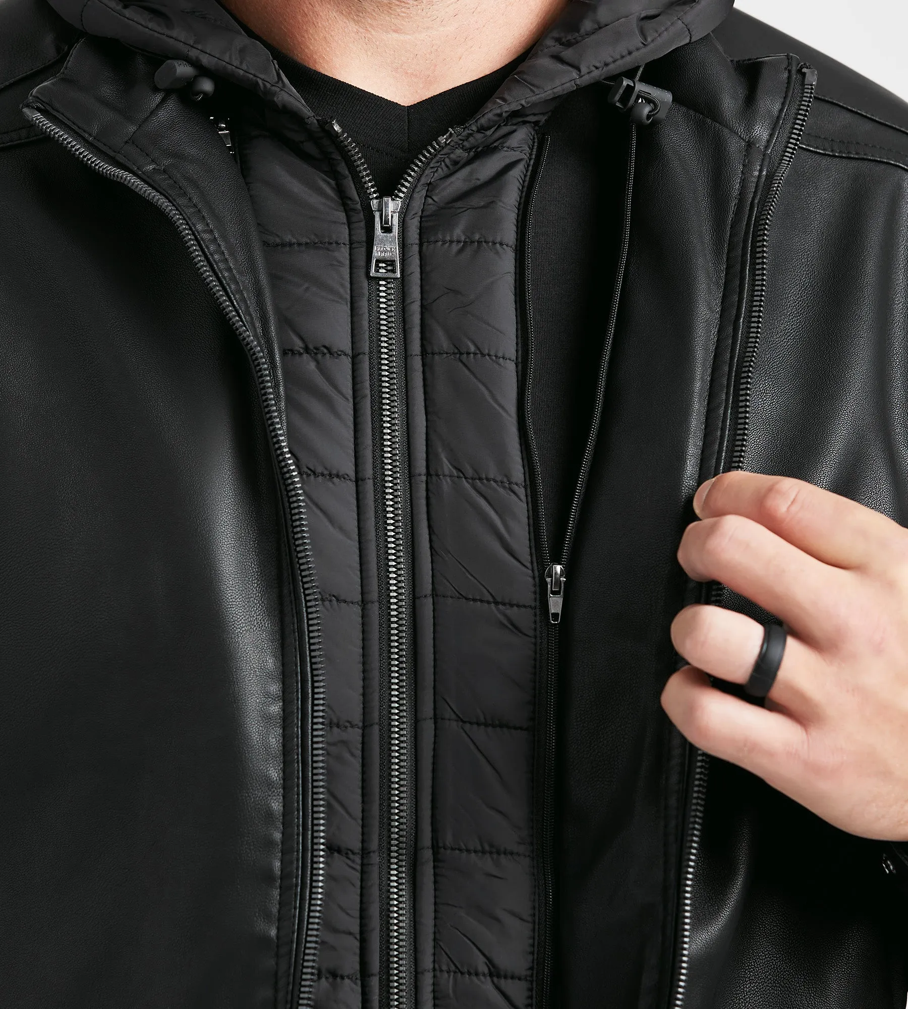 Vegan Leather Hooded Moto Jacket sold by George Richards product image thumbnail 2