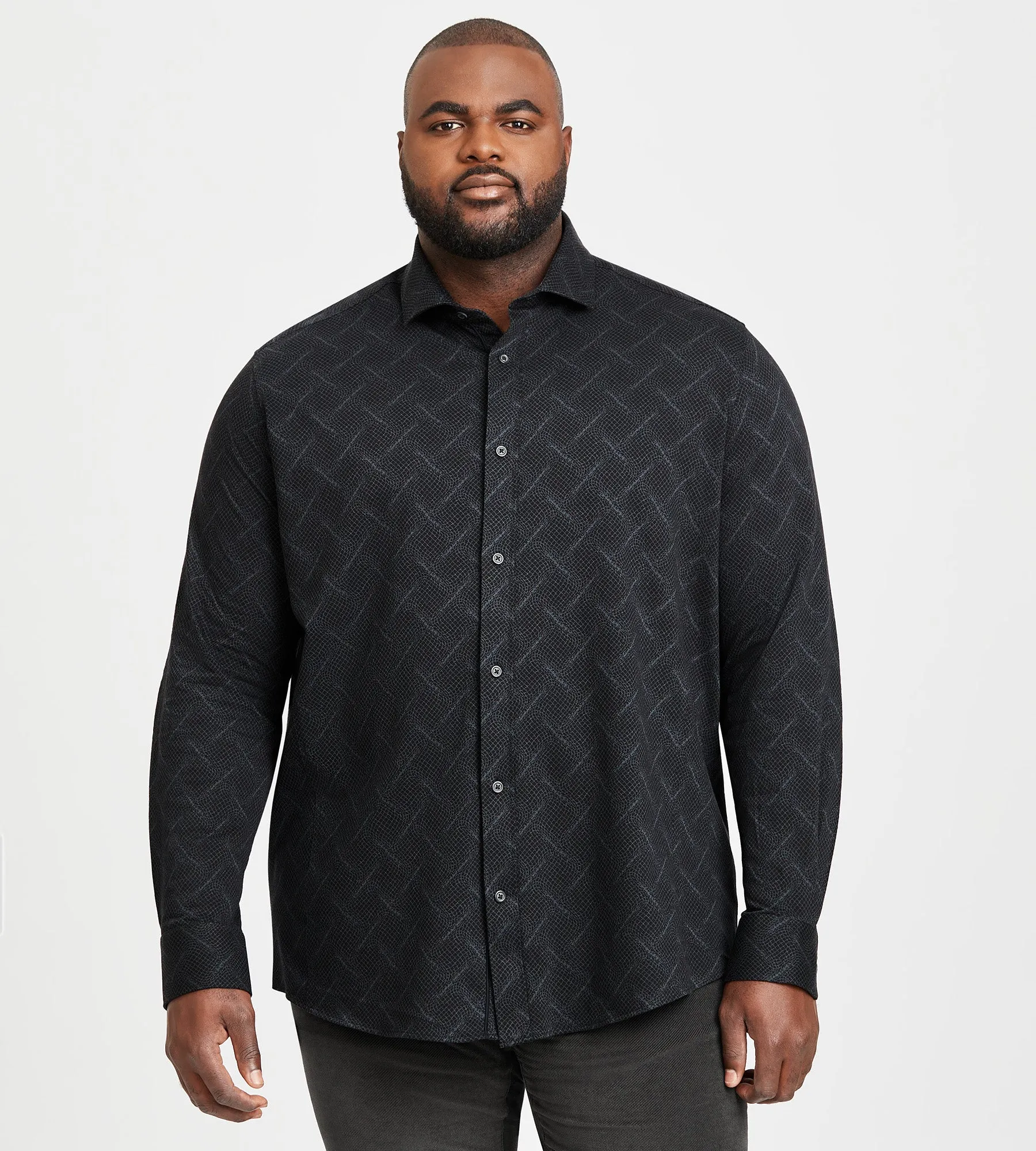 Tonal Knit Jacquard Diamond Shirt sold by George Richards