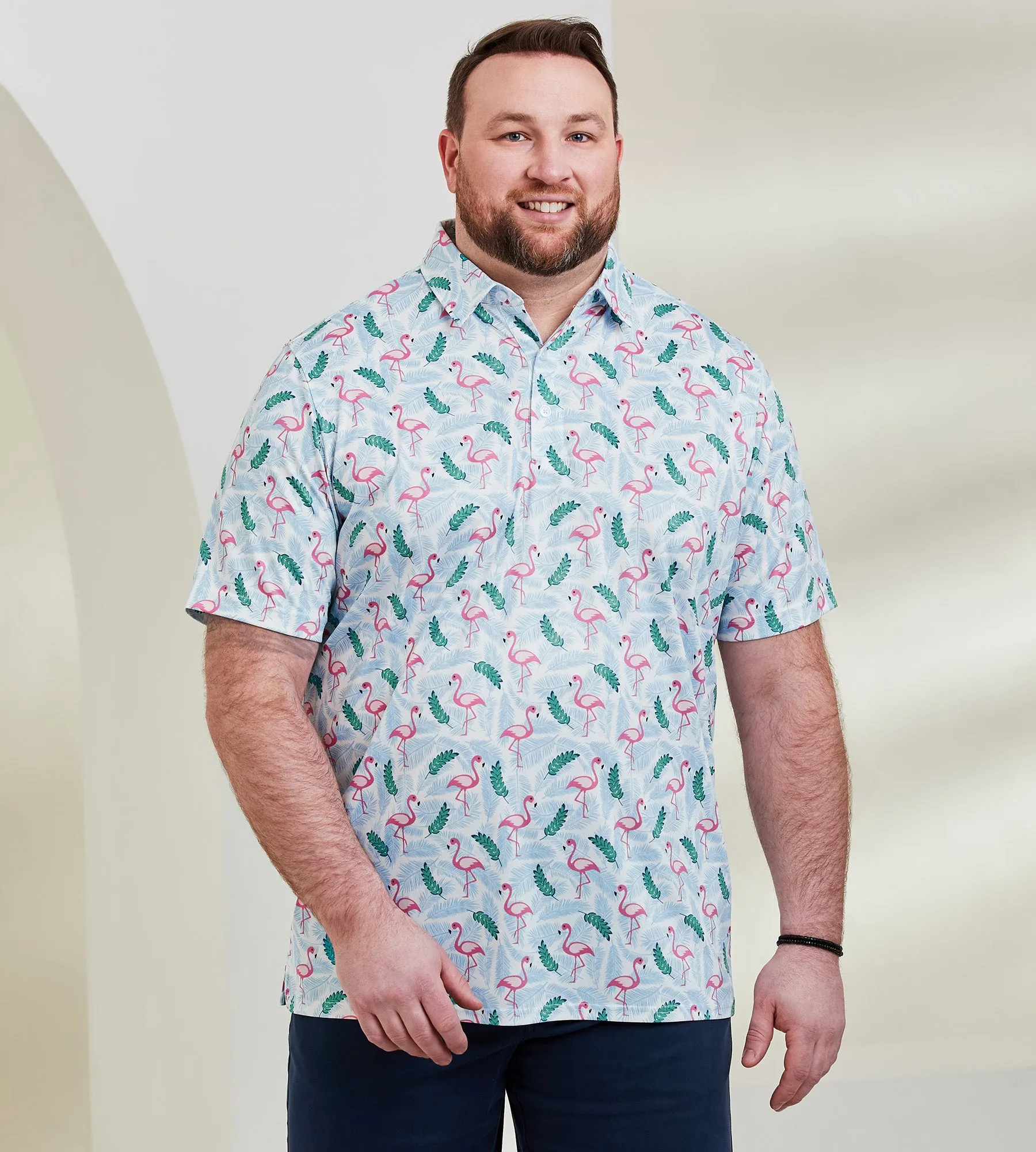 Active Flamingo Palm Tree Print Polo sold by George Richards