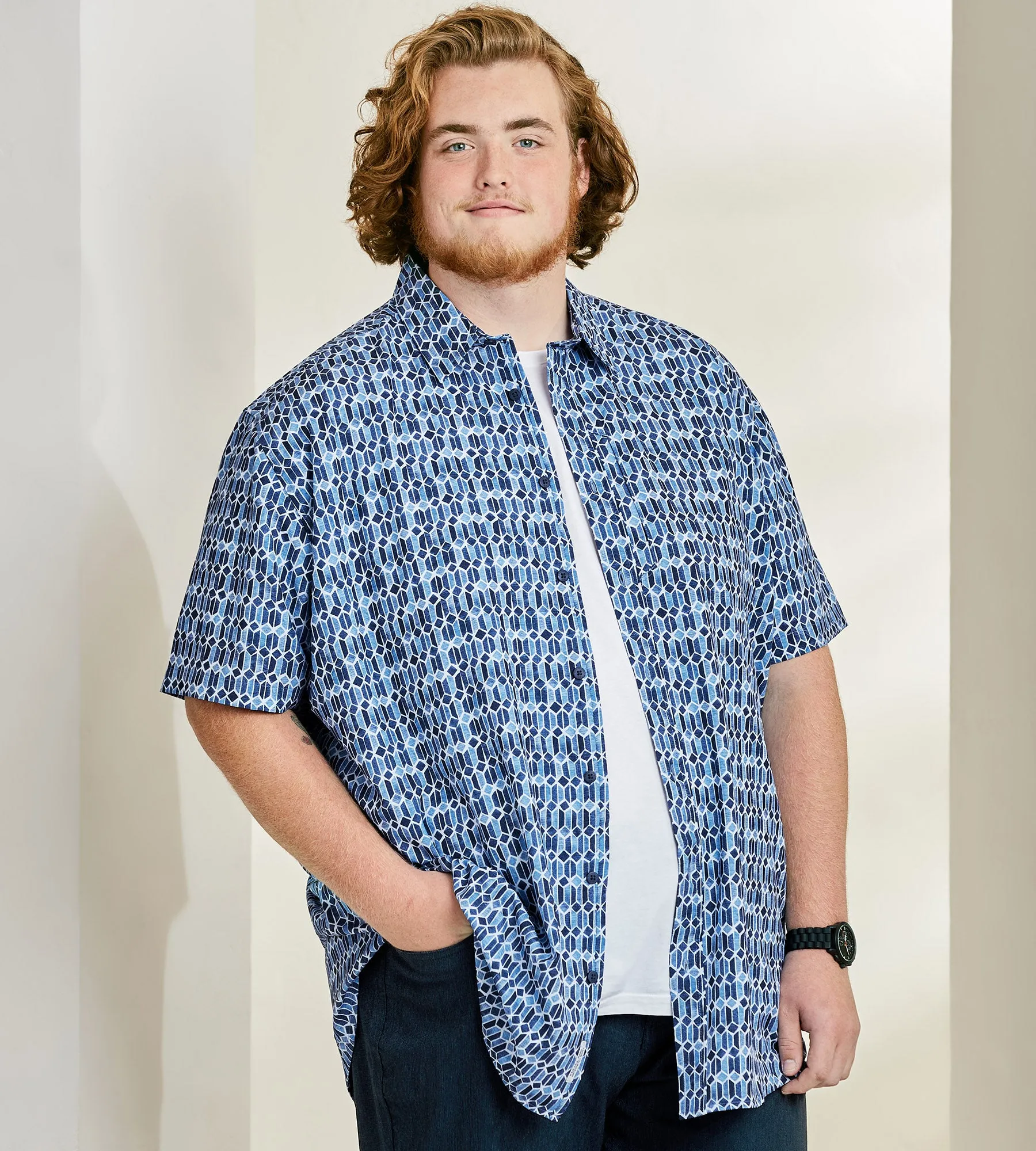 4-Way Stretch Geo Short Sleeve Sport Shirt sold by George Richards