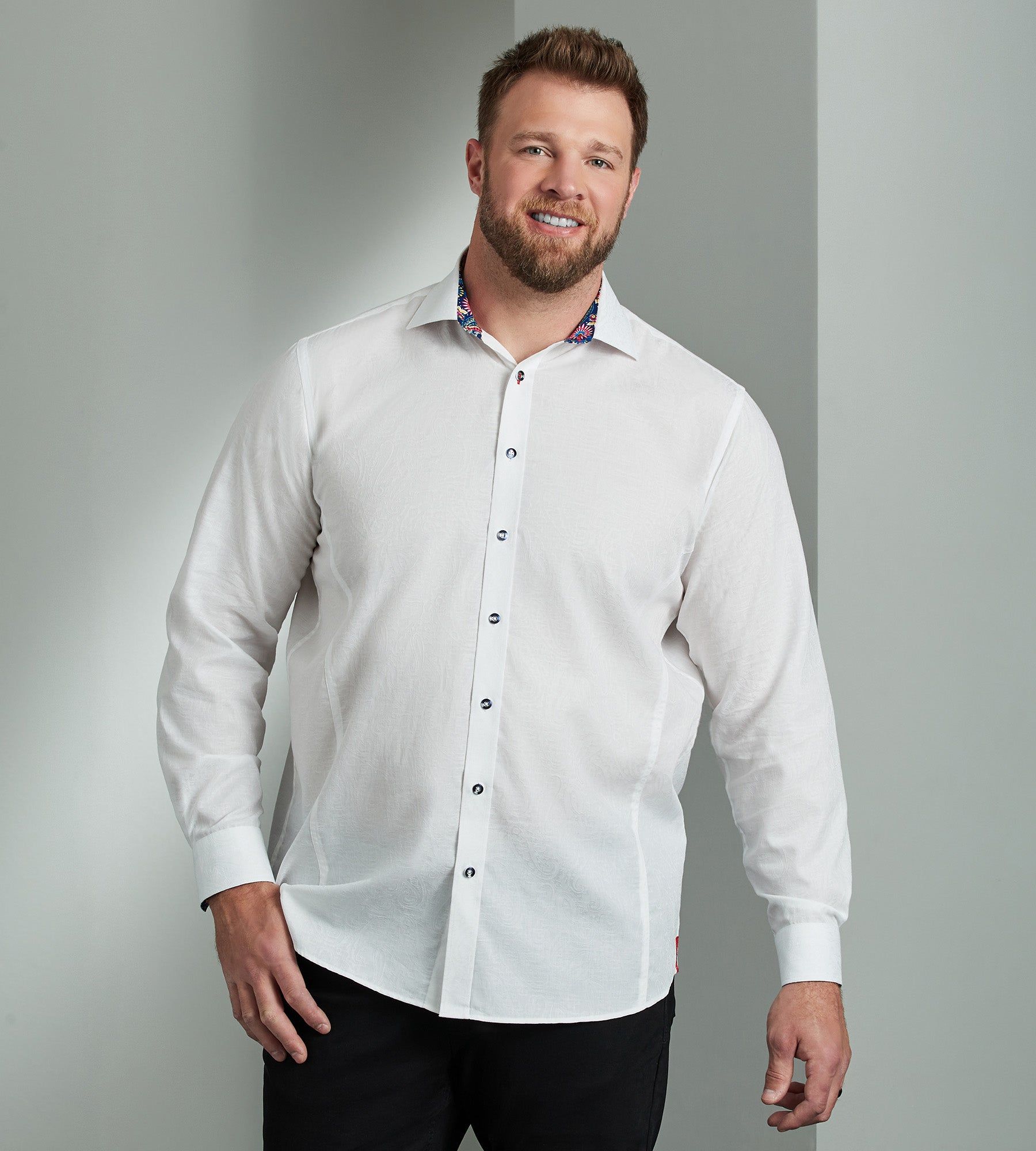 Non-Iron Jacquard Paisley Long Sleeve Sport Shirt sold by George Richards