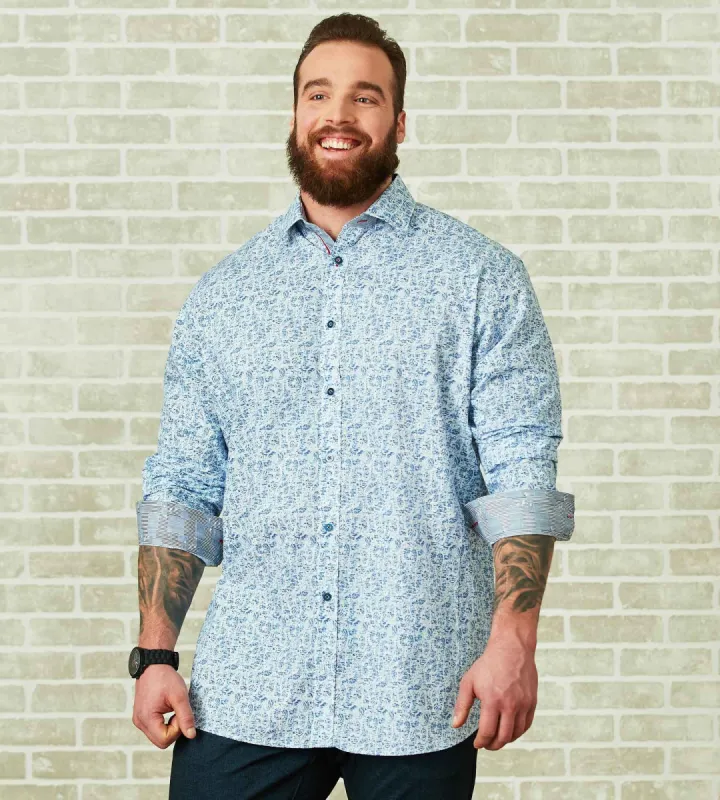 Non-Iron Water Print Long Sleeve Sport Shirt sold by George Richards