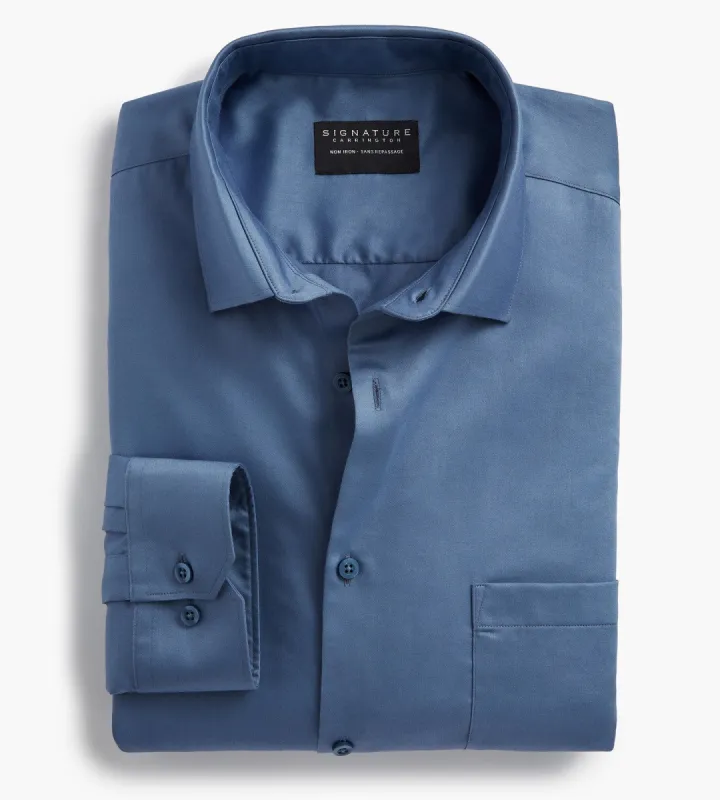 Classic Fit Non-Iron Sateen Dress Shirt sold by George Richards