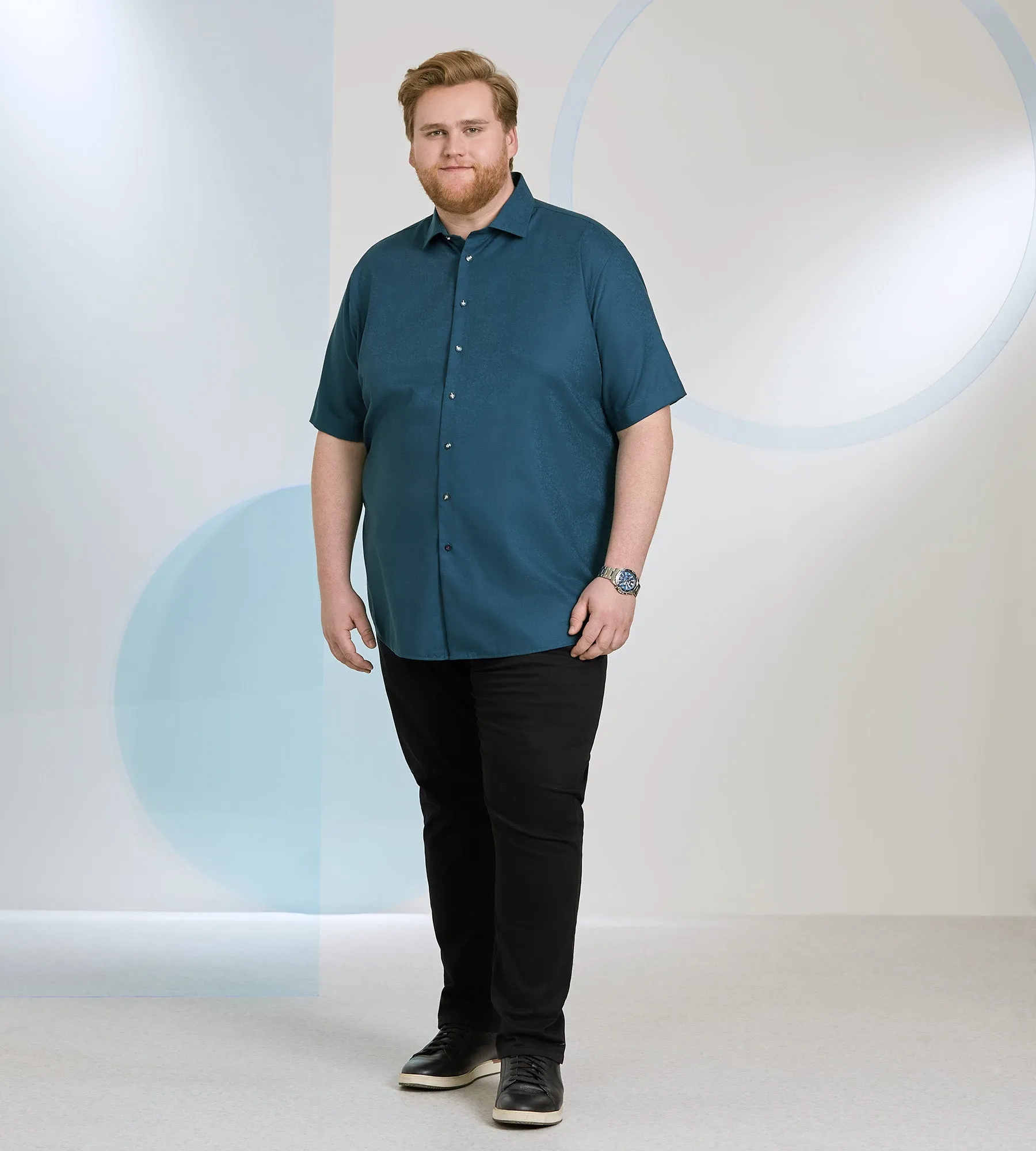 Short Sleeve Tonal Jacquard Casual Shirt sold by Mr. Big and Tall product image thumbnail 5