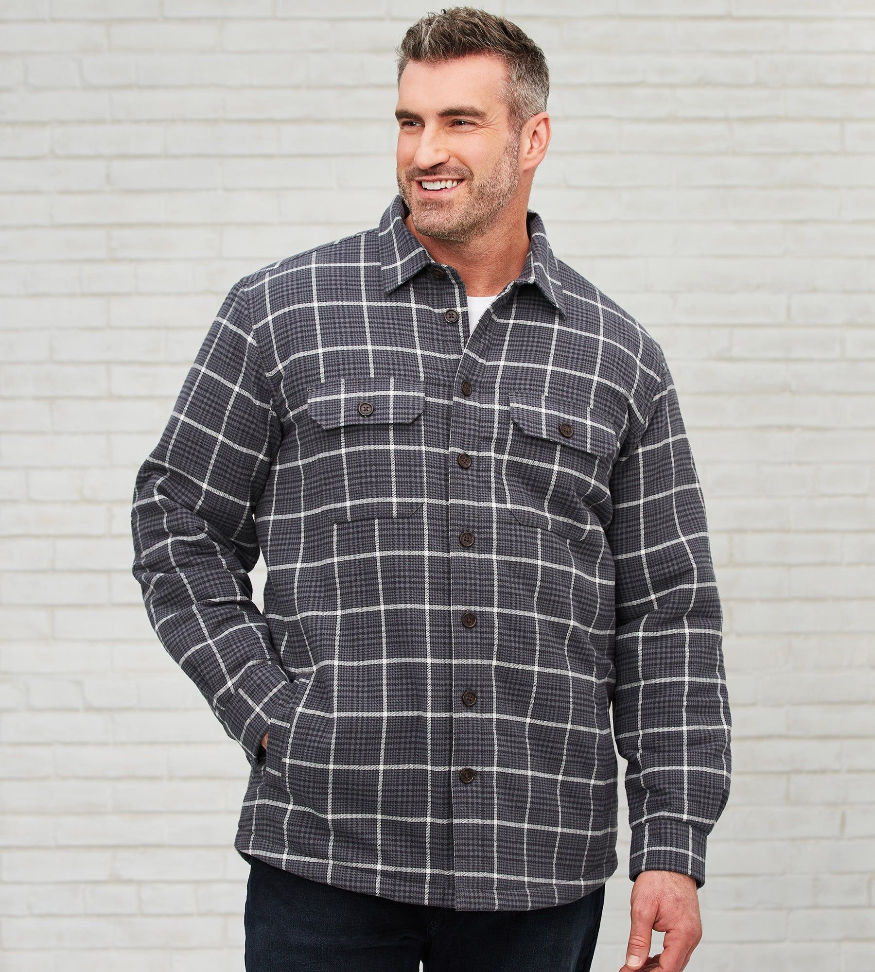 Fleece-Lined Flannel Shacket sold by Mr. Big and Tall