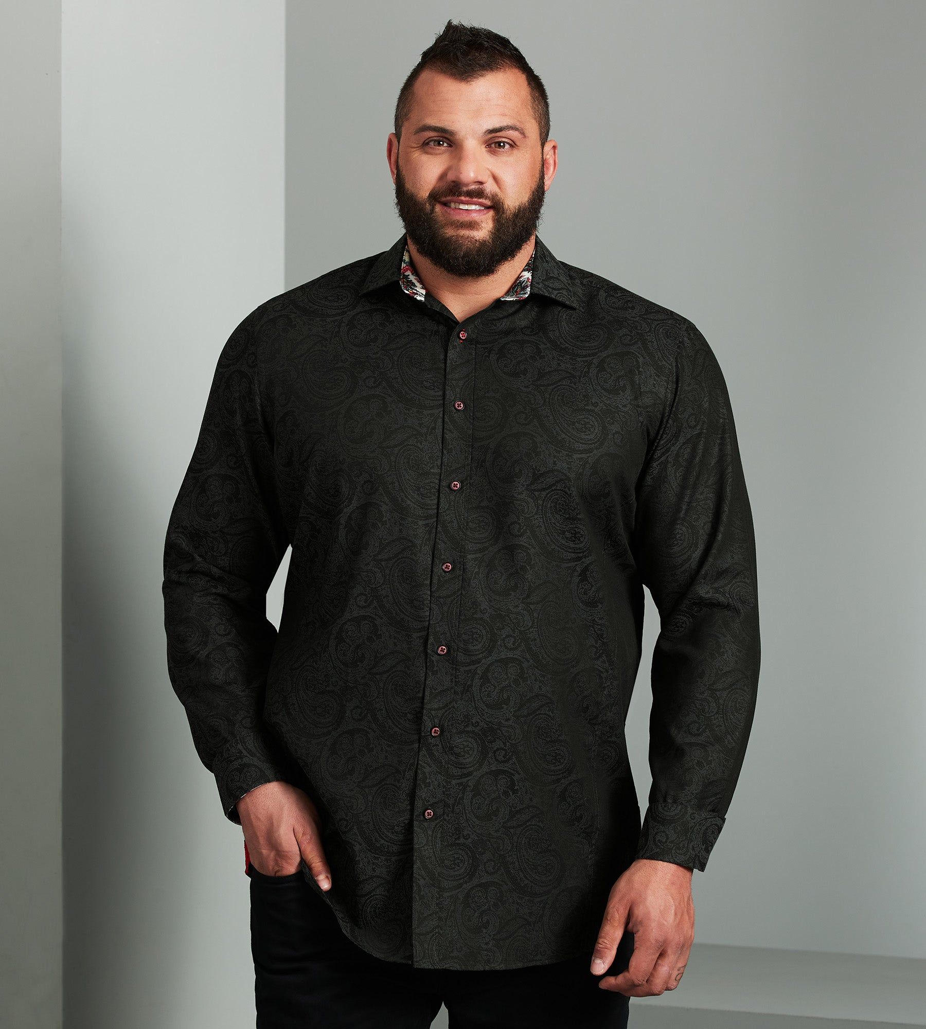 Non-Iron Jacquard Paisley Long Sleeve Sport Shirt sold by Mr. Big and Tall