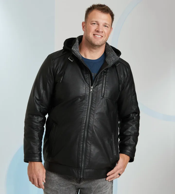 Vegan Leather Hooded Jacket sold by Mr. Big and Tall