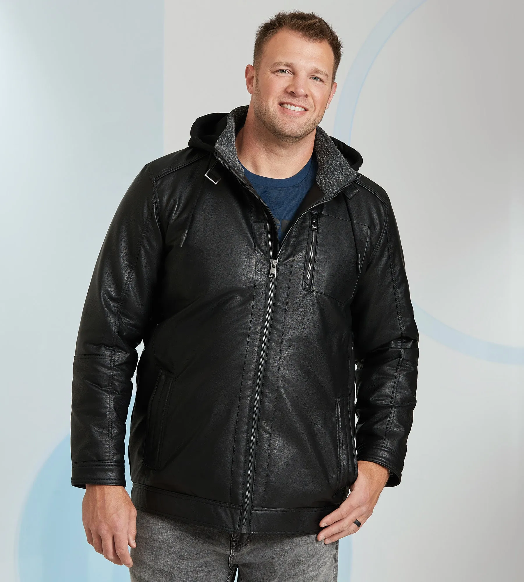 Vegan Leather Hooded Jacket sold by Mr. Big and Tall