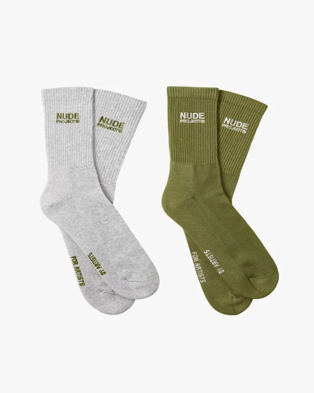 Logo Socks Grey/Green 2Xpack sold by Nude Project