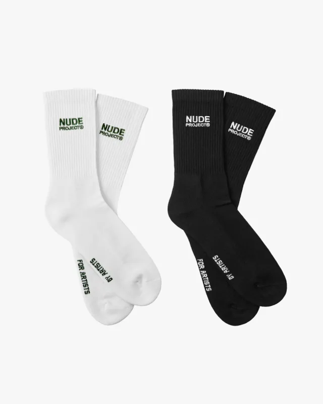 2 PACK LOGO SOCKS BLACK/WHITE sold by Nude Project
