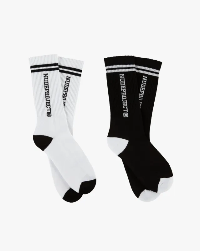 VARSITY SOCKS WHITE/BLACK sold by Nude Project