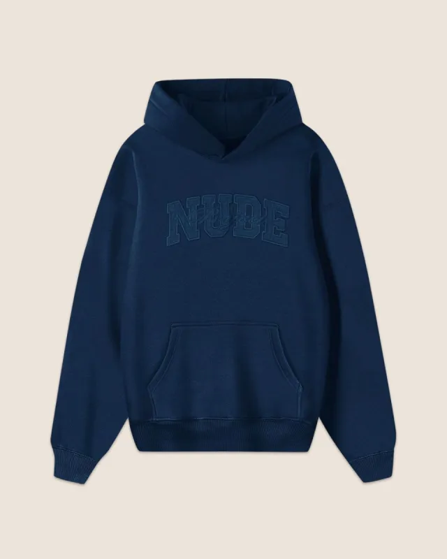 RAW VARSITY HOOD DEEP BLUE sold by Nude Project