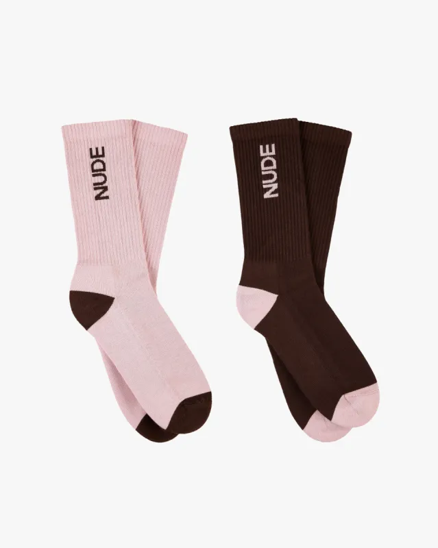 Logo Socks Brown/Pink 2Xpack sold by Nude Project