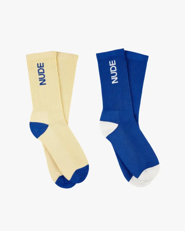 Logo Socks Blue/Yellow 2Xpack sold by Nude Project
