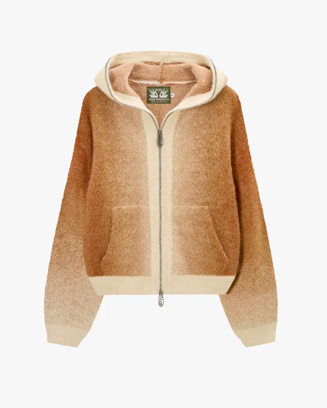 Gradient Zip-Up Knit Hoodie Brown sold by Nude Project
