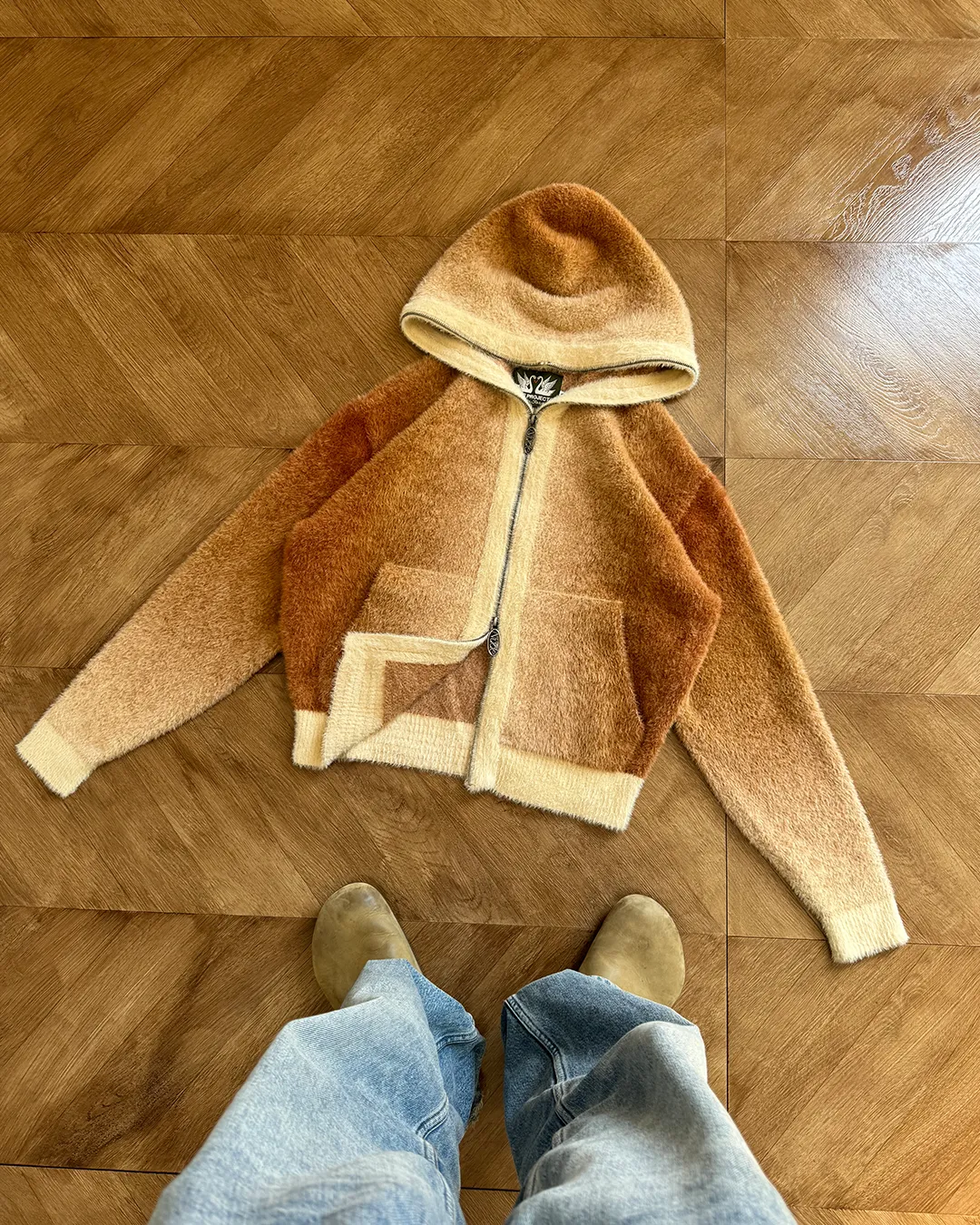 Gradient Zip-Up Knit Hoodie Brown sold by Nude Project product image thumbnail 4