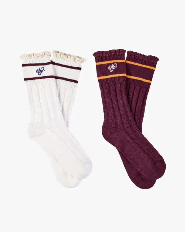 COQUETTE SOCKS BURGUNDY/IVORY 2XPACK sold by Nude Project