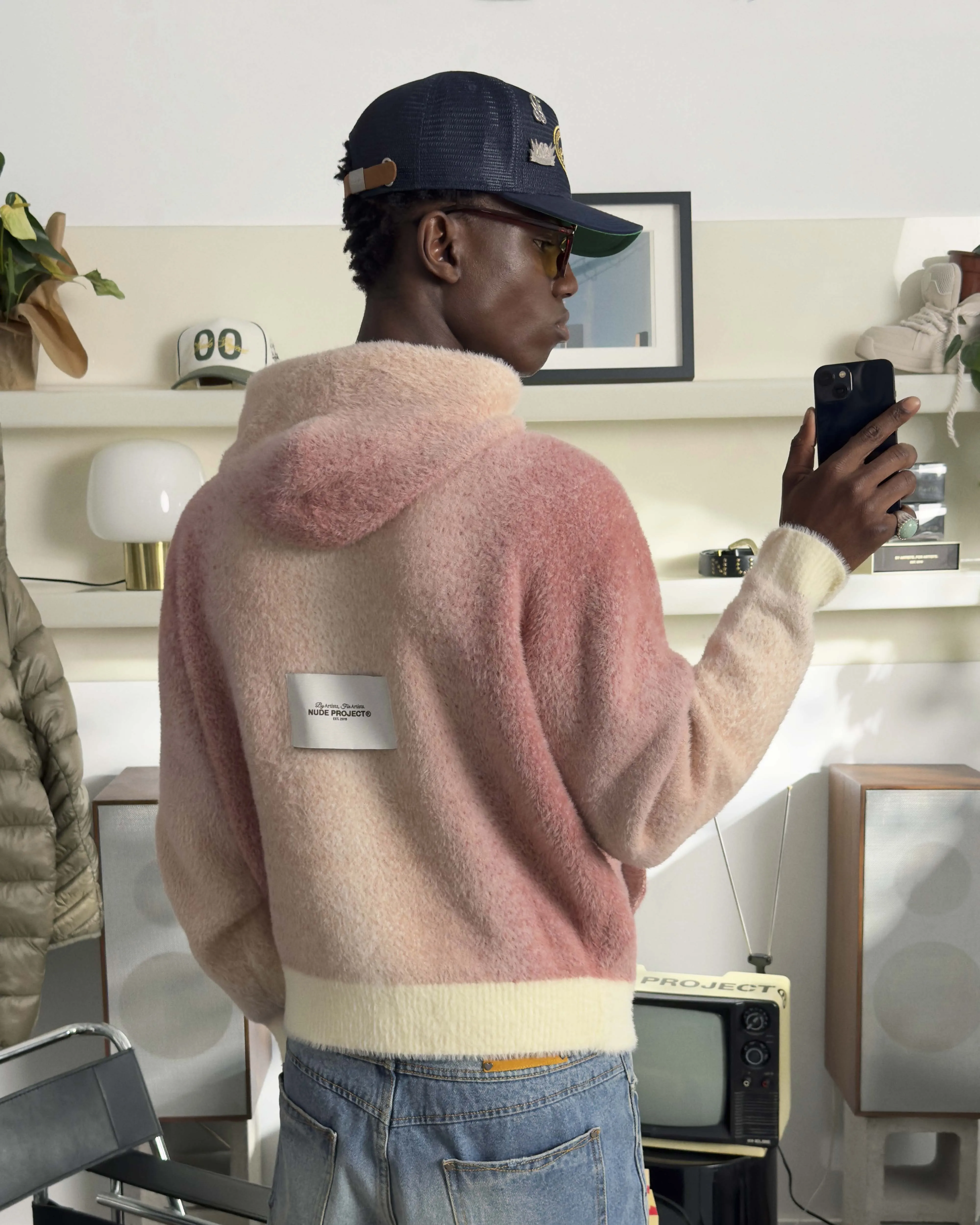 Gradient Zip-Up Knit Hoodie Pink | Parallel
