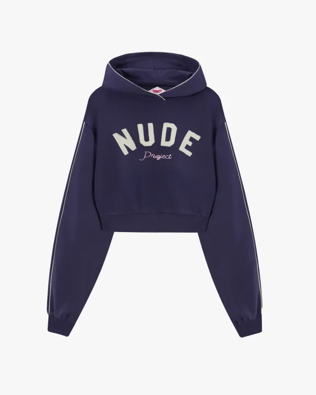 Varsity Cropped Hoodie Navy sold by Nude Project