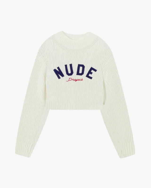 Wifey Knit Cropped Sweater White sold by Nude Project