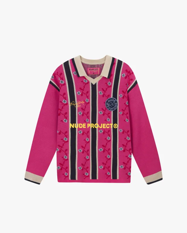 Rosel Football Polo Knit Pink sold by Nude Project