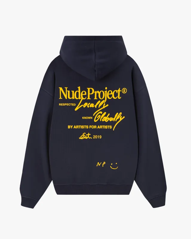Global Soon Zip-Up Hoodie Navy sold by Nude Project