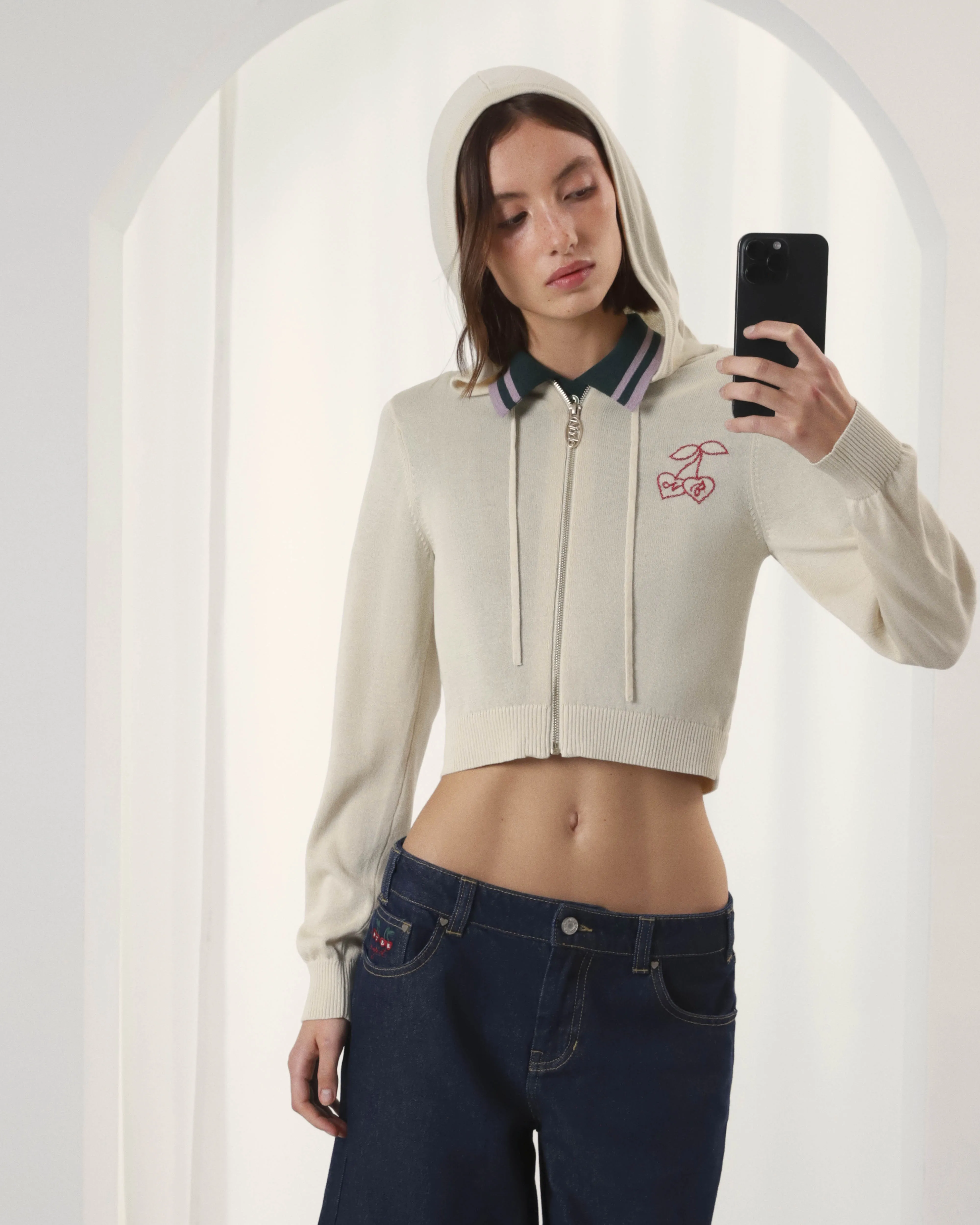 Papaya Zip-Up Knit Hoodie Marshmallow sold by Nude Project product image thumbnail 4