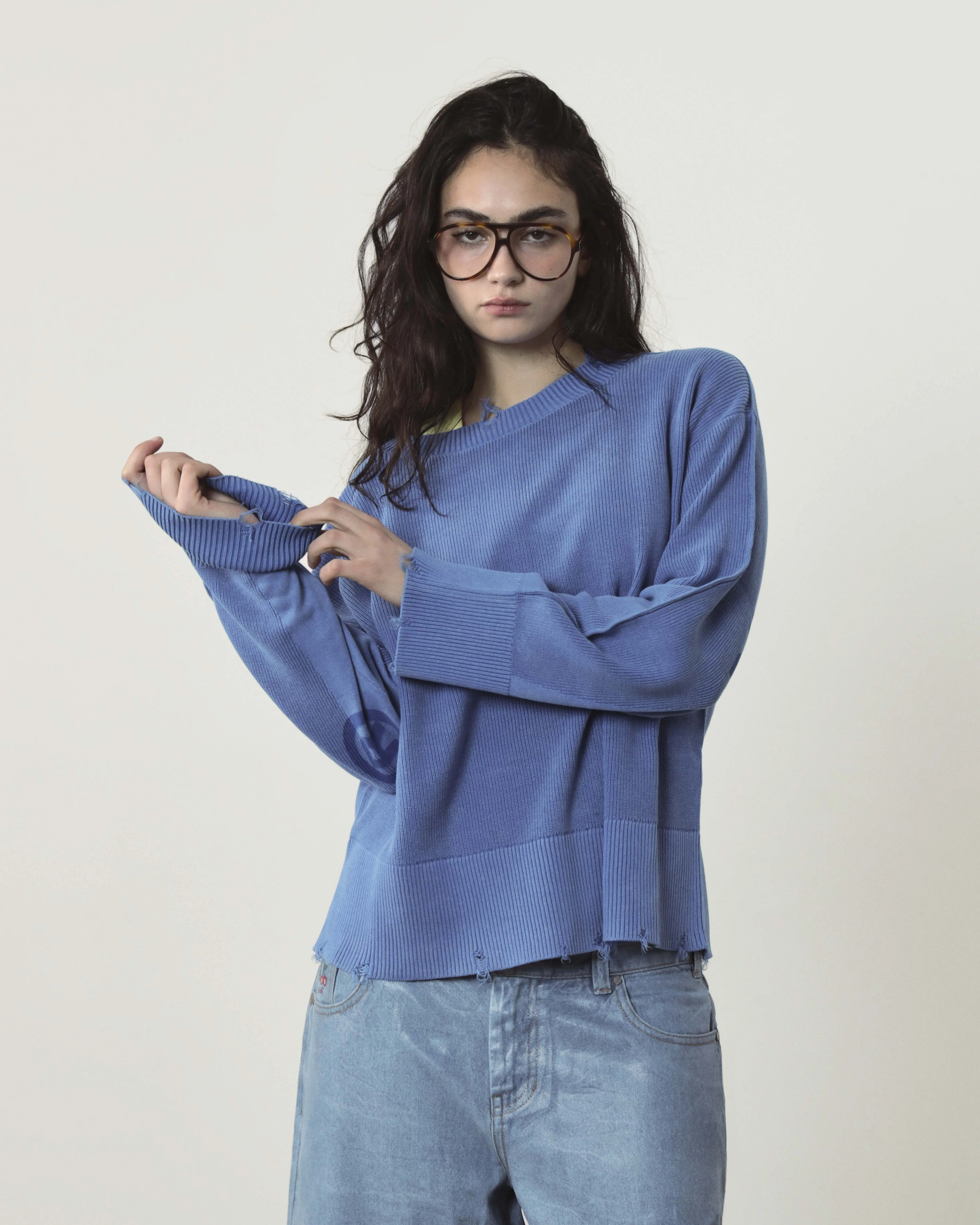 Perfect Cropped Knit Sweater Blue sold by Nude Project product image thumbnail 5