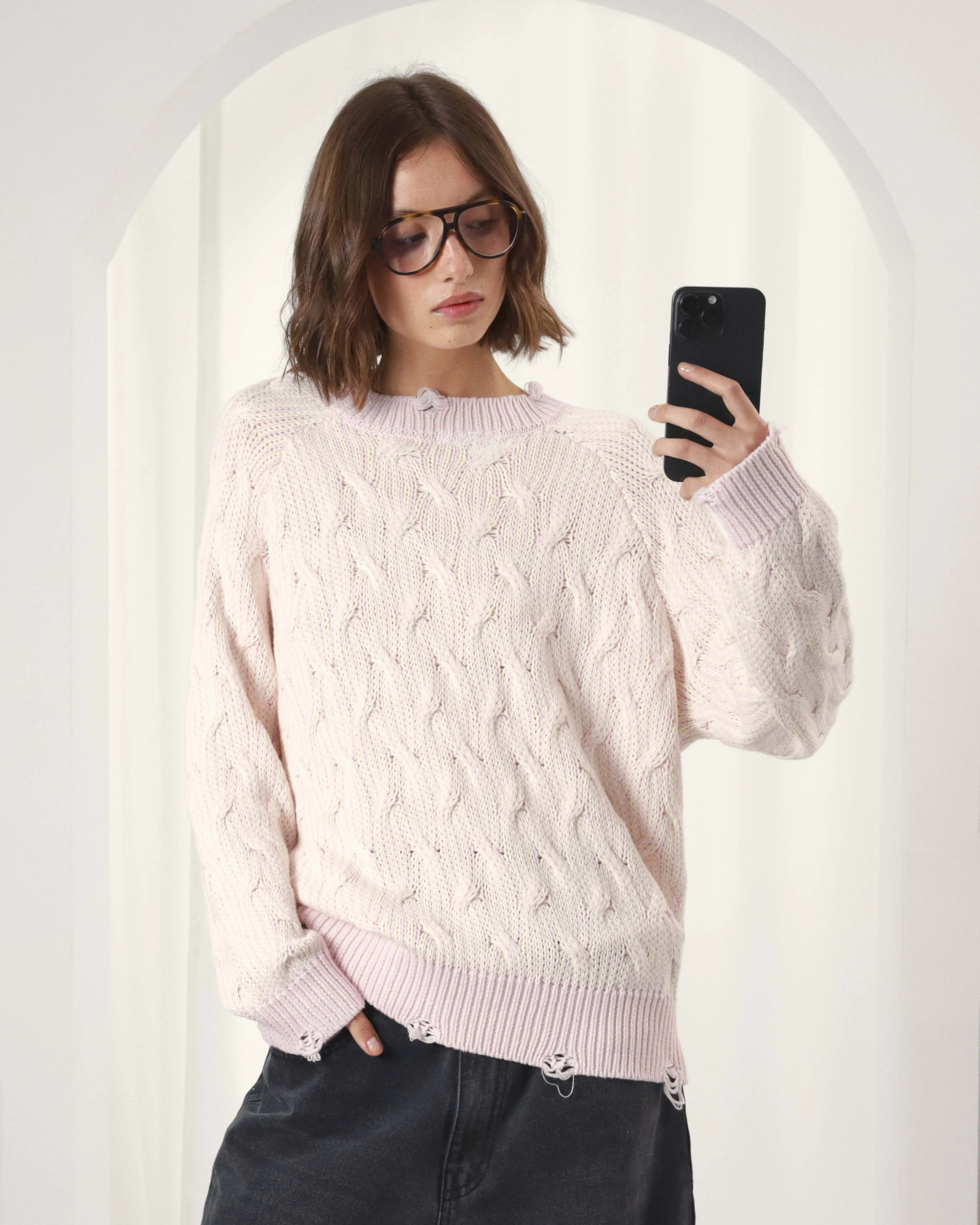 Sour Cable Knit Sweater Pink sold by Nude Project product image thumbnail 3
